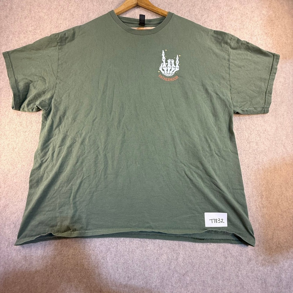 Gildan Mens 2XL Fatherhood One Beer At A Time Skeleton Graphic T-Shirt Green